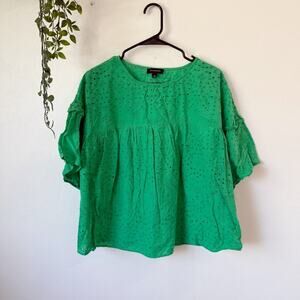 Calligraphie Kelly Green Eyelet Blouse Top Sz S